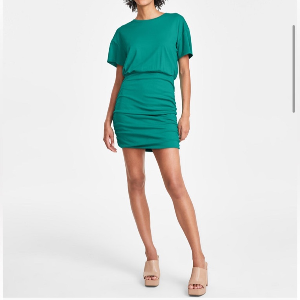 Bar lll Women's Ruched-Skirt Short-Sleeve
Mini Dress - Green